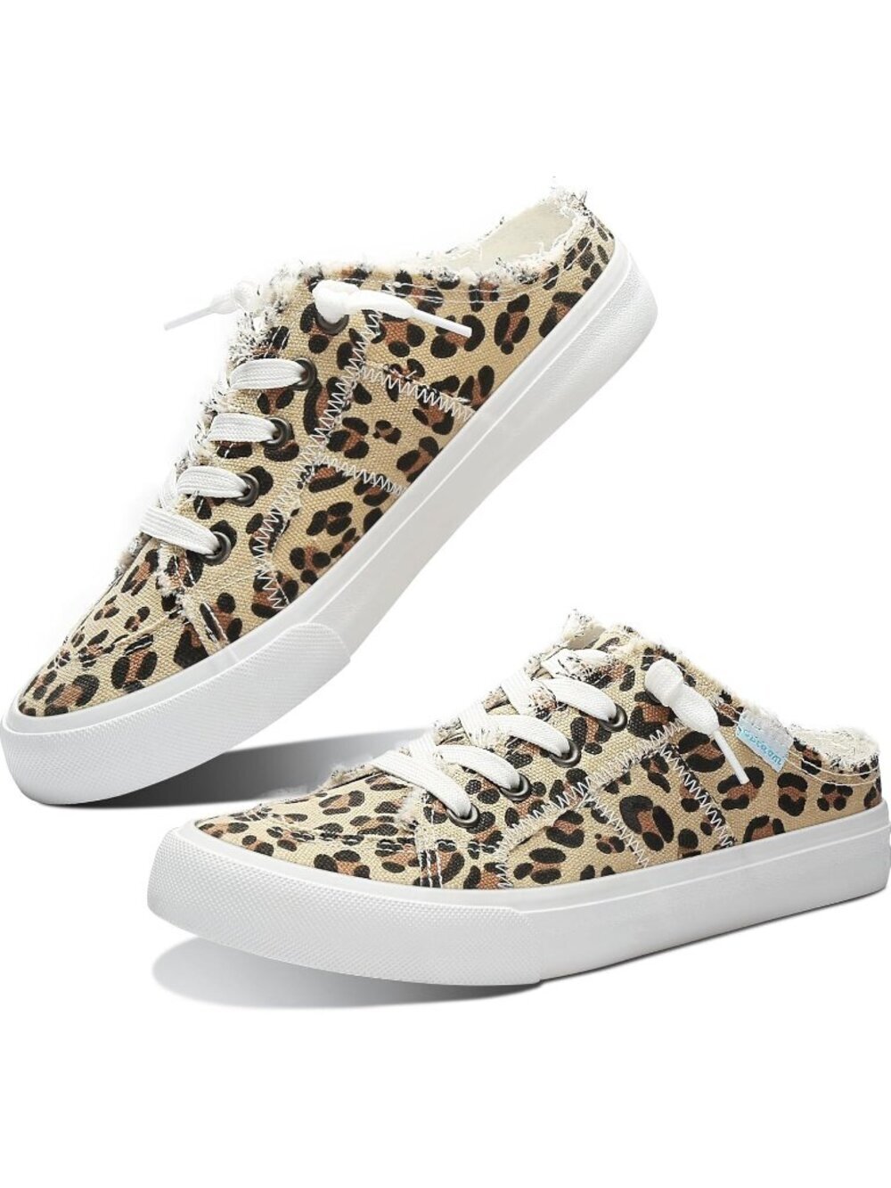 Women's Leopard Slip-on Canvas Mules Memory Foam Clipper Fashion Sneakers